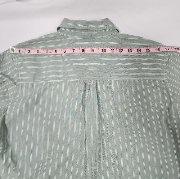 Vintage Tommy Hilfiger Green White Striped Button-Down Shirt Size Medium - Picture 6 of 9